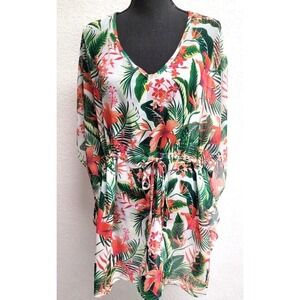 Women's West Loop Sheer Tropical‎ Hawaiian Floral swimsuit cover up one size